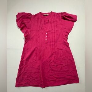 Loft Dress Size LP Womens Pink Swing Ruffle Flutter Sleeve Linen Henley Pleat